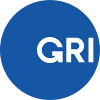 Blue circle with white writing, saying GRI